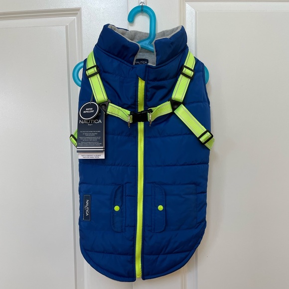 Nautica Dog Dog Harness Puffer Jacket Water Repellent Blueneon From